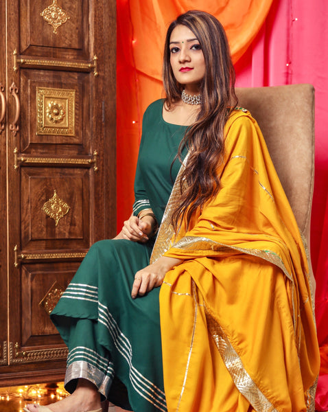 Light Green In Combination Traditional Embroidered Churidar Suit